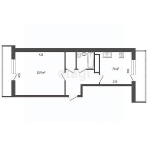 Студия квартира, вторичка, 36м2, 9/9 этаж