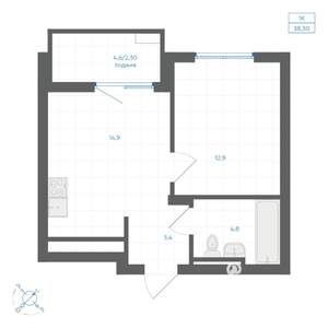 1-к квартира, вторичка, 38м2, 16/18 этаж