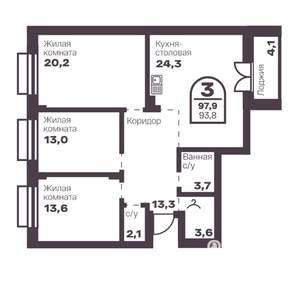 3-к квартира, вторичка, 94м2, 9/24 этаж
