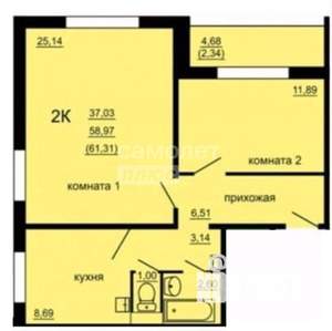 2-к квартира, вторичка, 59м2, 7/10 этаж