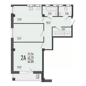 2-к квартира, вторичка, 65м2, 16/16 этаж