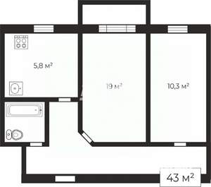 2-к квартира, вторичка, 43м2, 2/5 этаж