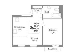 2-к квартира, строящийся дом, 37м2, 8/10 этаж