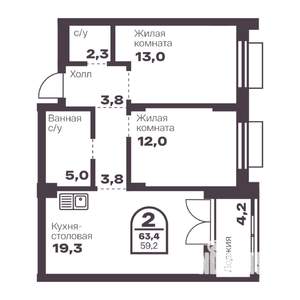 2-к квартира, вторичка, 59м2, 5/24 этаж
