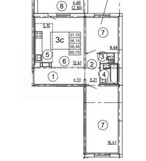 2-к квартира, вторичка, 58м2, 12/17 этаж