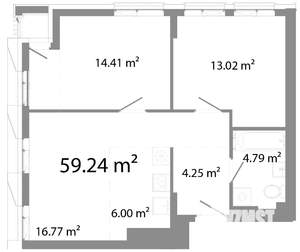 3-к квартира, строящийся дом, 59м2, 12/25 этаж