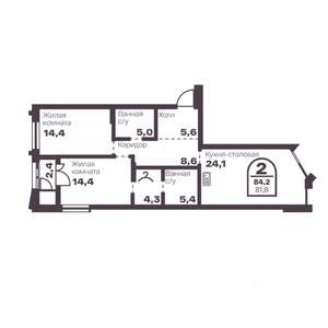 2-к квартира, вторичка, 82м2, 8/24 этаж