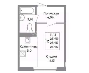 Студия квартира, вторичка, 24м2, 3/10 этаж