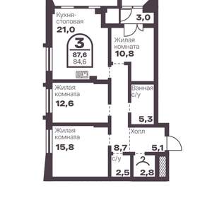 3-к квартира, вторичка, 85м2, 19/8 этаж