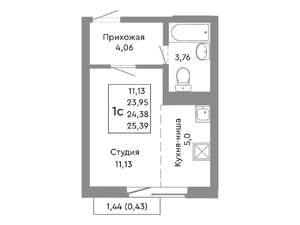 Студия квартира, строящийся дом, 24м2, 6/10 этаж