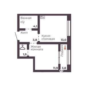 1-к квартира, вторичка, 35м2, 16/17 этаж