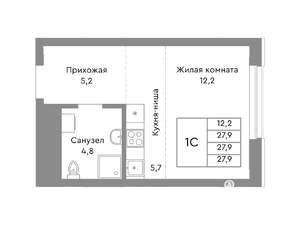 Студия квартира, строящийся дом, 28м2, 3/29 этаж