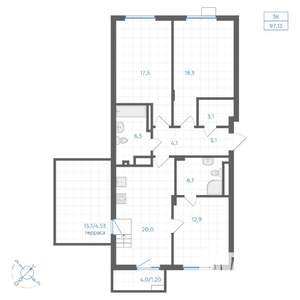 3-к квартира, вторичка, 97м2, 10/18 этаж