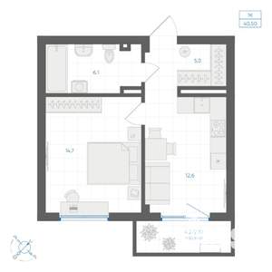 1-к квартира, вторичка, 41м2, 4/10 этаж