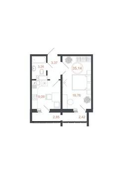 1-к квартира, вторичка, 35м2, 14/16 этаж