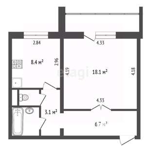 1-к квартира, вторичка, 40м2, 7/9 этаж