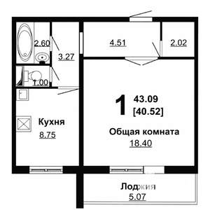 1-к квартира, вторичка, 40м2, 2/10 этаж