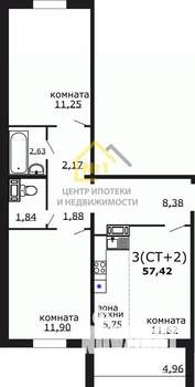 2-к квартира, вторичка, 57м2, 9/10 этаж