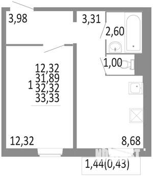 1-к квартира, строящийся дом, 32м2, 9/10 этаж