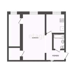 1-к квартира, вторичка, 42м2, 1/4 этаж