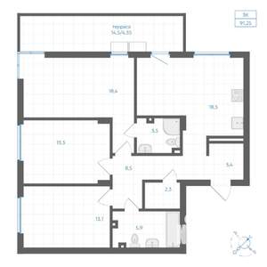 3-к квартира, вторичка, 91м2, 1/9 этаж