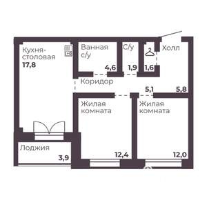 2-к квартира, вторичка, 61м2, 7/17 этаж