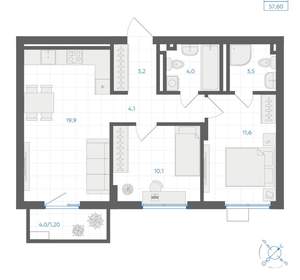 2-к квартира, вторичка, 58м2, 15/18 этаж