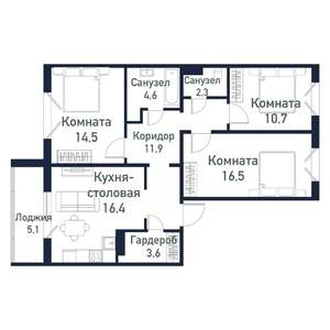 3-к квартира, вторичка, 81м2, 4/10 этаж