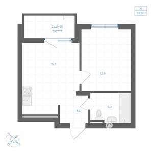 1-к квартира, вторичка, 39м2, 2/18 этаж