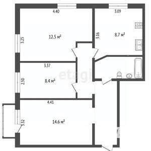 3-к квартира, вторичка, 63м2, 3/3 этаж
