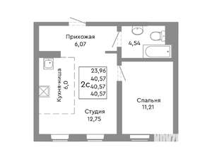 2-к квартира, строящийся дом, 41м2, 2/10 этаж