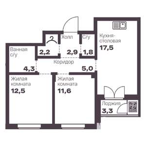 2-к квартира, вторичка, 58м2, 3/8 этаж