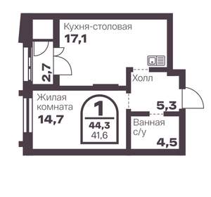 1-к квартира, вторичка, 42м2, 8/8 этаж