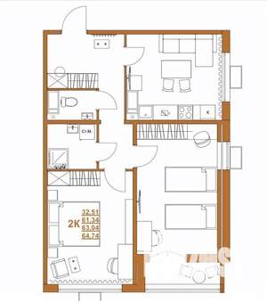 2-к квартира, строящийся дом, 63м2, 2/10 этаж