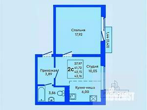 1-к квартира, вторичка, 42м2, 4/10 этаж