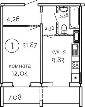 1-к квартира, вторичка, 32м2, 1/10 этаж