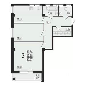 2-к квартира, вторичка, 65м2, 14/16 этаж