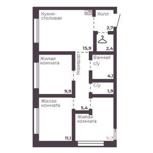 3-к квартира, вторичка, 63м2, 3/17 этаж