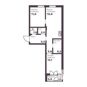 2-к квартира, вторичка, 62м2, 5/9 этаж