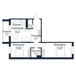 2-к квартира, вторичка, 57м2, 1/10 этаж