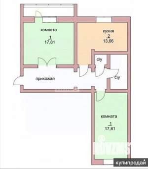 2-к квартира, вторичка, 64м2, 2/10 этаж