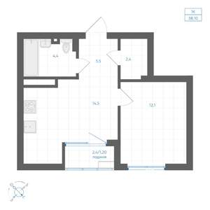 1-к квартира, вторичка, 38м2, 7/9 этаж