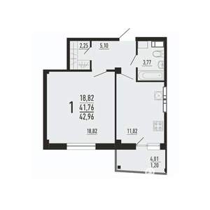 1-к квартира, вторичка, 43м2, 3/16 этаж
