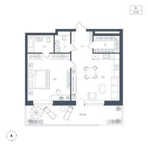 1-к квартира, вторичка, 73м2, 3/6 этаж