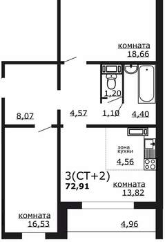 3-к квартира, вторичка, 73м2, 2/18 этаж