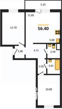 2-к квартира, вторичка, 57м2, 4/9 этаж