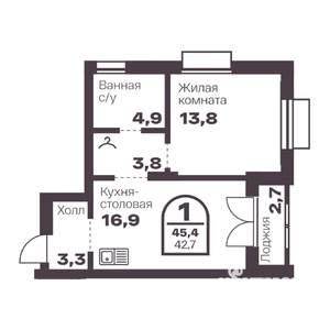 1-к квартира, вторичка, 43м2, 18/24 этаж