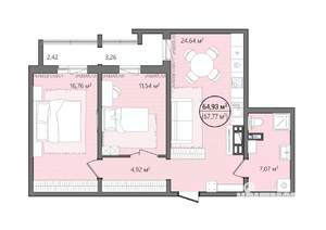 2-к квартира, вторичка, 71м2, 13/13 этаж