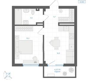 1-к квартира, вторичка, 41м2, 7/18 этаж