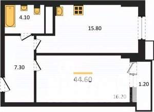 1-к квартира, строящийся дом, 43м2, 13/30 этаж